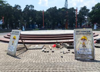 Dry Fountain Alun-Alun Malang Rusak Usai Hujan Lebat, DLH Targetkan Beroperasi Pekan Depan
